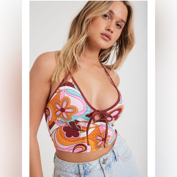 Garage Kelly Halter Keyhole Top Floral Groovy Y2K Size PS - Picture 1 of 8